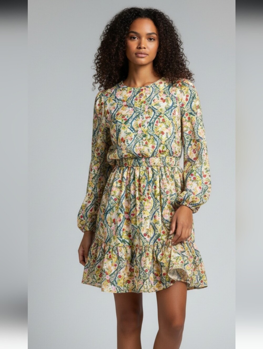 Rachel Parcell Floral Trellis Print Dress with belt size Large NWT